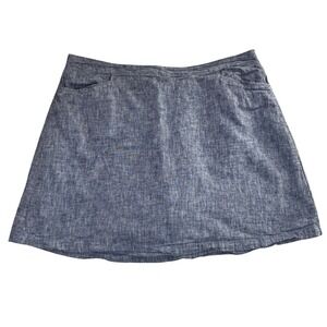 For Cynthia Blue Linen Blend Chambray Skort Elastic Back Pockets Size‎ M 1025